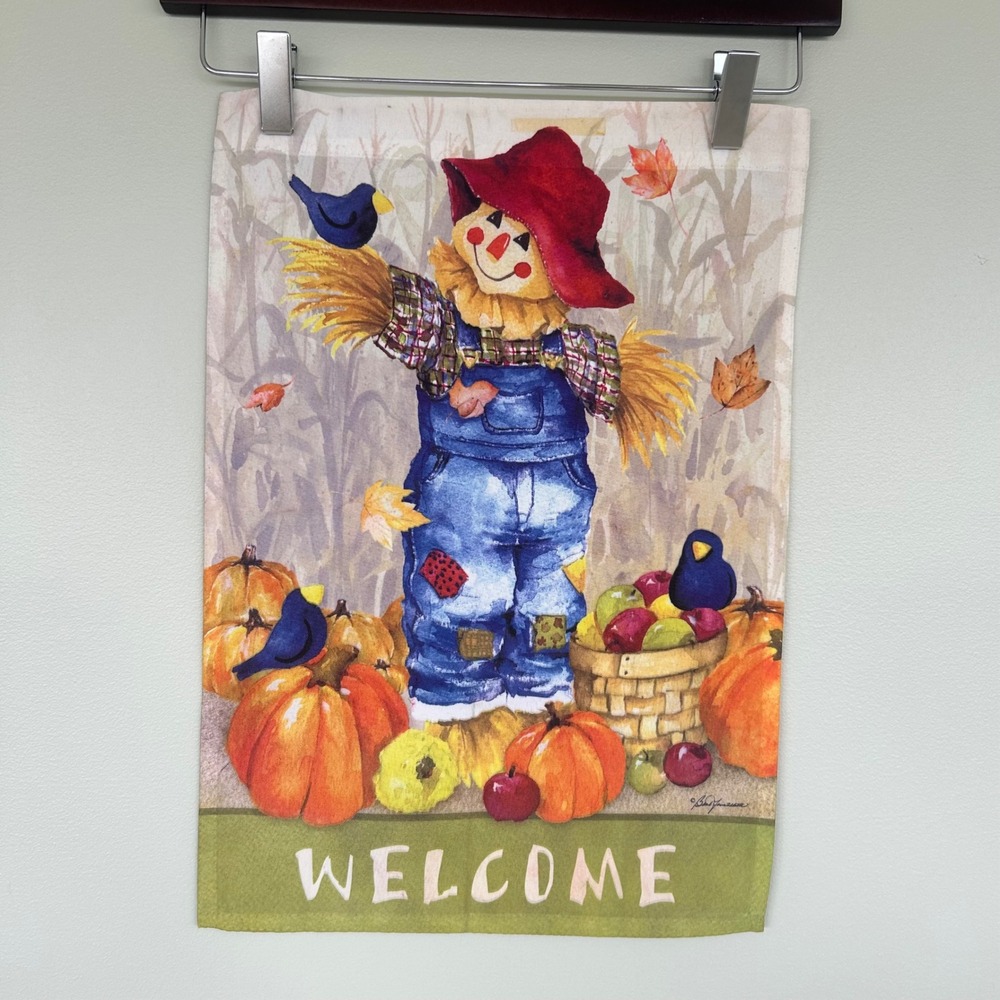 Barb Rasmussen Scarecrow Garden Flag Fall 12x18 Multicolor Welcome Harvest Decor - Picture 6 of 6